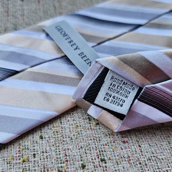 Geoffrey Beene Men Tie Multi Color Striped Necktie 100% Silk Classic Tie - Picture 11 of 11